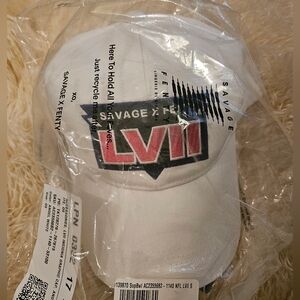 Savage X Fenty White Strapback Hat Adult One Size Superbowl LVII NWT Rihanna